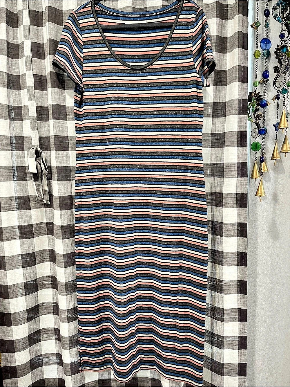 LOFT Striped Midi Dress in Blue & Pink Size Medium Like New